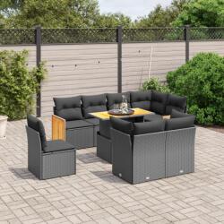 vidaXL 9 részes fekete polyrattan kerti ülőgarnitúra párnákkal (3274051) - vidaxl