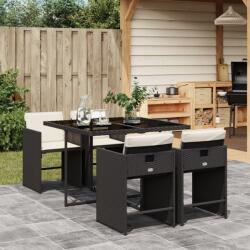 vidaXL 5 részes fekete polyrattan kerti étkezőgarnitúra párnákkal (3277841) - vidaxl