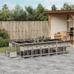vidaXL 17 részes szürke polyrattan kerti étkezőgarnitúra párnákkal (3278134)