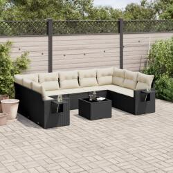 vidaXL 10 részes fekete polyrattan kerti ülőgarnitúra párnákkal (3220605)