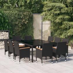 vidaXL 11 részes fekete polyrattan kerti étkezőgarnitúra (3058568)