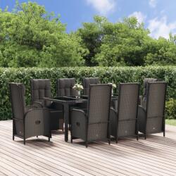 vidaXL 9 részes fekete polyrattan kerti étkezőgarnitúra párnákkal (3185064) - vidaxl