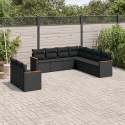 vidaXL 9 részes fekete polyrattan kerti ülőgarnitúra párnákkal (3258499)
