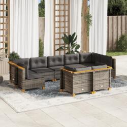 vidaXL 9 részes szürke polyrattan kerti ülőgarnitúra párnákkal (3261990)