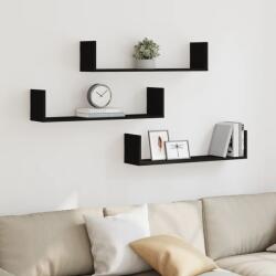 vidaXL 3 db fekete szerelt fa fali polc 80 x 18 x 18 cm (853291)
