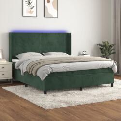 vidaXL sötétzöld bársony rugós és LED-es ágy matraccal 180x200 cm (3139460)
