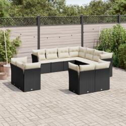 vidaXL 11 részes fekete polyrattan kerti ülőgarnitúra párnákkal (3218506)