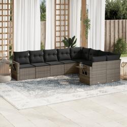 vidaXL 9 részes szürke polyrattan kerti ülőgarnitúra párnákkal (3220639)