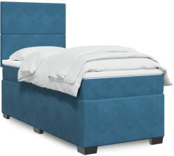 vidaXL kék bársony rugós ágy matraccal 90 x 190 cm (3293084)