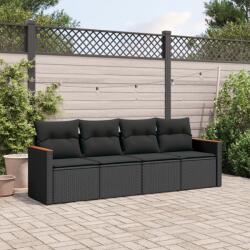 vidaXL 4 részes fekete polyrattan kerti ülőgarnitúra párnákkal (3258170)