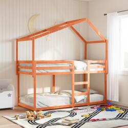 vidaXL viaszbarna tömör fenyőfa ágy emelettel és tetővel 75 x 190 cm (3282051)