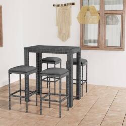 vidaXL 5 részes szürke polyrattan kerti bárszett párnákkal (3064782)