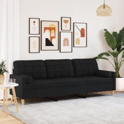 vidaXL 3 személyes fekete szövet kanapé díszpárnákkal 210 cm (3278205)