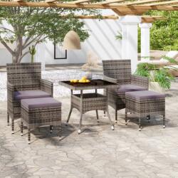 vidaXL 5 részes szürke polyrattan és edzett üveg kerti étkezőgarnitúra (3058329)