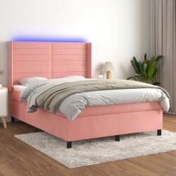 vidaXL rózsaszín bársony rugós és LED-es ágy matraccal 140x190 cm (3139624)