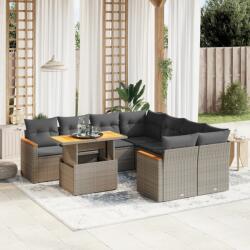 vidaXL 9 részes szürke polyrattan kerti ülőgarnitúra párnákkal (3273006)
