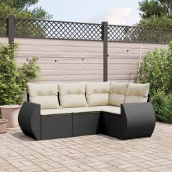 vidaXL 4 részes fekete polyrattan kerti ülőgarnitúra párnákkal (3253643)