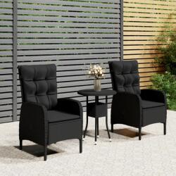 vidaXL 3 részes fekete polyrattan kerti étkezőgarnitúra párnákkal (3058544)