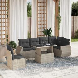 vidaXL 7 részes világosszürke polyrattan kerti ülőgarnitúra párnákkal (3268572)