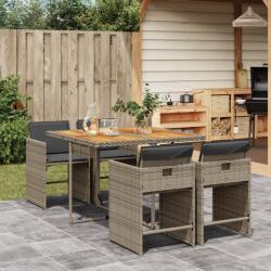 vidaXL 5 részes szürke polyrattan kerti étkezőgarnitúra párnával (3277849)