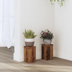 vidaXL 2 db antik fa színű szerelt fa növénytartó állvány 10x10x18 cm (852886) - vidaxl