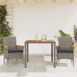 vidaXL 3részes szürke polyrattan/akácfa kerti étkezőgarnitúra párnával (3278633)