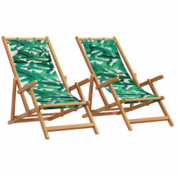 vidaXL 2 db összecsukható levélmintás szövet és tömör fa strandszék (3214489)