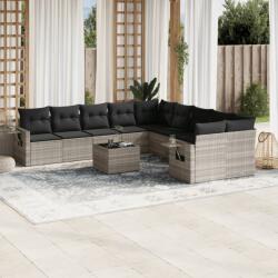 vidaXL 11 részes világosszürke polyrattan kerti ülőgarnitúra párnákkal (3220721)