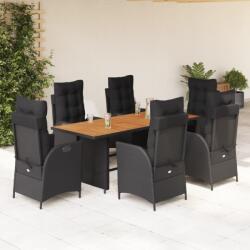 vidaXL 7 részes fekete polyrattan kerti étkezőgarnitúra párnával (3213139)
