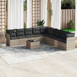 vidaXL 10 részes világosszürke polyrattan kerti ülőgarnitúra párnákkal (3217792)