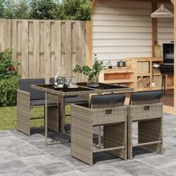 vidaXL 5 részes szürke polyrattan kerti étkezőgarnitúra párnával (3277843)