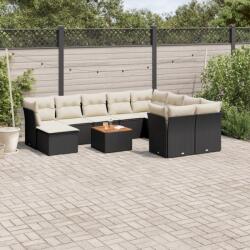 vidaXL 11 részes fekete polyrattan kerti ülőgarnitúra párnákkal (3256301)