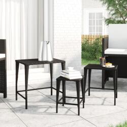 vidaXL 3 db fekete polyrattan rakásolható kerti asztal (3324829)