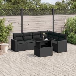 vidaXL 7 részes fekete polyrattan kerti ülőgarnitúra párnával (3267295)