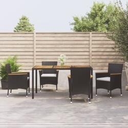 vidaXL 5 részes fekete polyrattan kerti étkezőgarnitúra párnákkal (3187358)