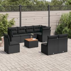 vidaXL 9 részes fekete polyrattan kerti ülőgarnitúra párnákkal (3223682) - vidaxl