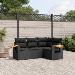 vidaXL 4 részes fekete polyrattan kerti ülőgarnitúra párnákkal (3226769)