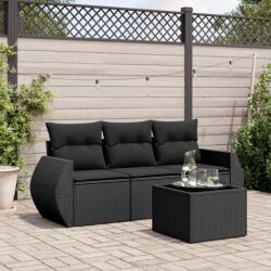 vidaXL 4 részes fekete polyrattan kerti ülőgarnitúra párnákkal (3253402)