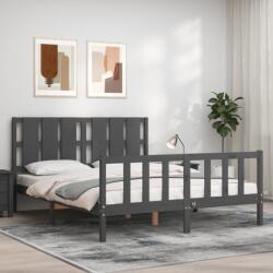 vidaXL szürke tömör fa ágykeret fejtámlával King Size (3192238)