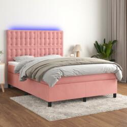 vidaXL rózsaszín bársony rugós és LED-es ágy matraccal 140x200 cm (3136370)