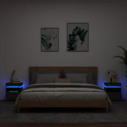 vidaXL 2 db fekete műfa éjjeliszekrény LED-fényekkel 40x39x48, 5 cm (836787)