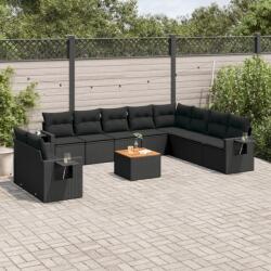 vidaXL 11 részes fekete polyrattan kerti ülőgarnitúra párnákkal (3256965)