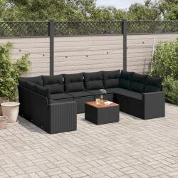vidaXL 10 részes fekete polyrattan kerti ülőgarnitúra párnákkal (3256594)