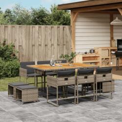 vidaXL 11 részes szürke polyrattan kerti ülőgarnitúra párnákkal (3278101)