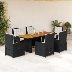 vidaXL 7 részes fekete polyrattan kerti étkezőgarnitúra párnával (3262779)
