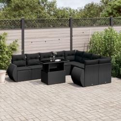 vidaXL 10 részes fekete polyrattan kerti ülőgarnitúra párnákkal (3268755)