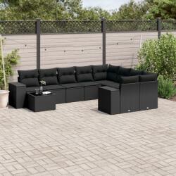 vidaXL 10 részes fekete polyrattan kerti ülőgarnitúra párnákkal (3255392)