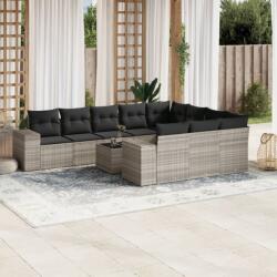 vidaXL 11 részes világosszürke polyrattan kerti ülőgarnitúra párnákkal (3223101)