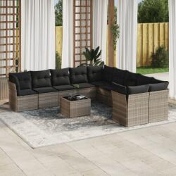 vidaXL 11 részes világosszürke polyrattan kerti ülőgarnitúra párnákkal (3218252)