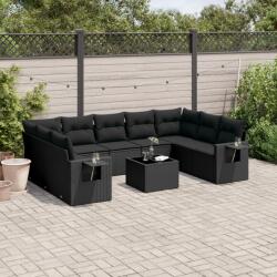 vidaXL 10 részes fekete polyrattan kerti ülőgarnitúra párnákkal (3252942)